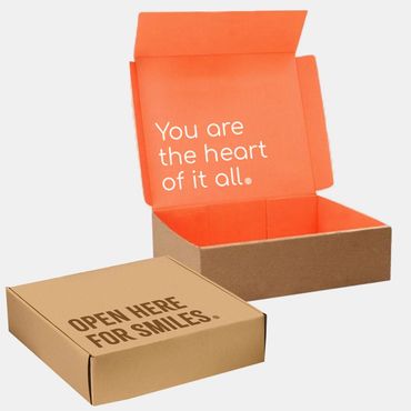 Example of open and closed boxes for employee gifts.