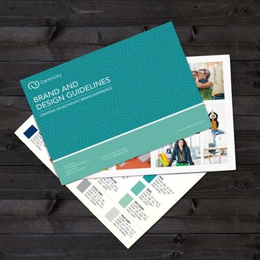 Sample pages of Centricity brand and design guidelines