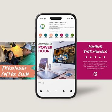 Phone showing social media graphics