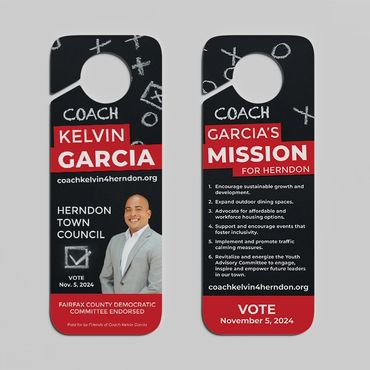 Door sign examples for Town Council candidate.