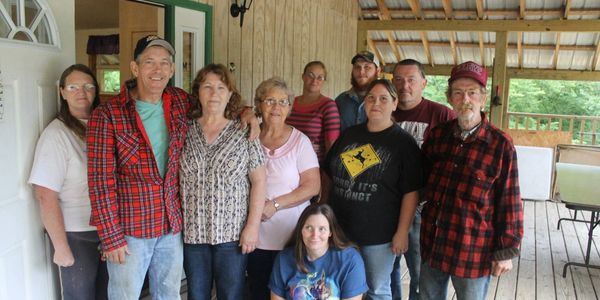 Volunteers helping with food distribution