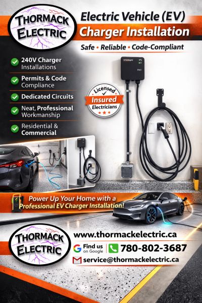 Thormack Electric EV charger installation services with licensed electricians.