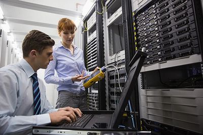 Man and Woman working on Server