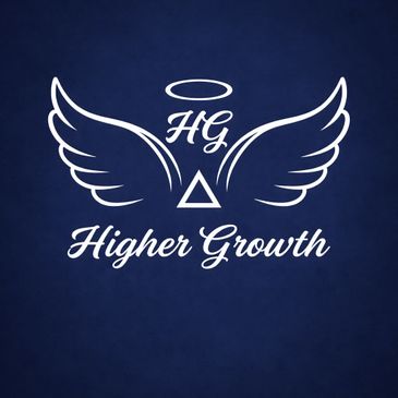 Logo with angel wings, halo, and text 'Higher Growth'.