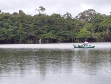 Fishing for peacock bass from kayak, sport fishing tour Ecuador 2019