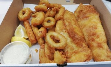 Saltys Chippery Fish and Chips  specials gluten free batter tartare  prawns squid rings 