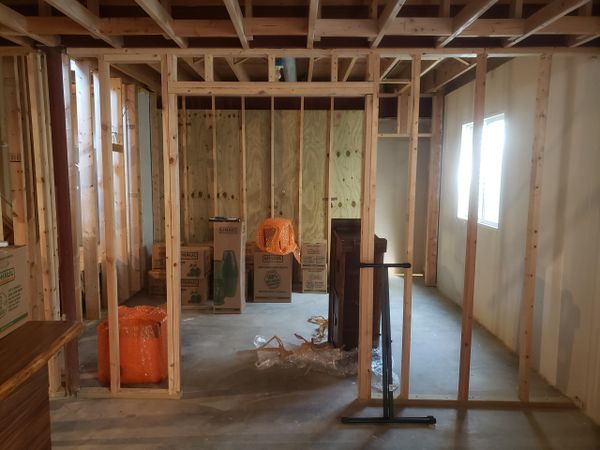 Basement Remodel Progress Picture, Framing Office and Hidden Room