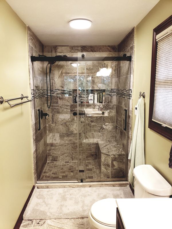 Custom Walk-in Shower from Removing Tub Surround, Heated Bench, Niche, Trims, Paint, Heated Floor