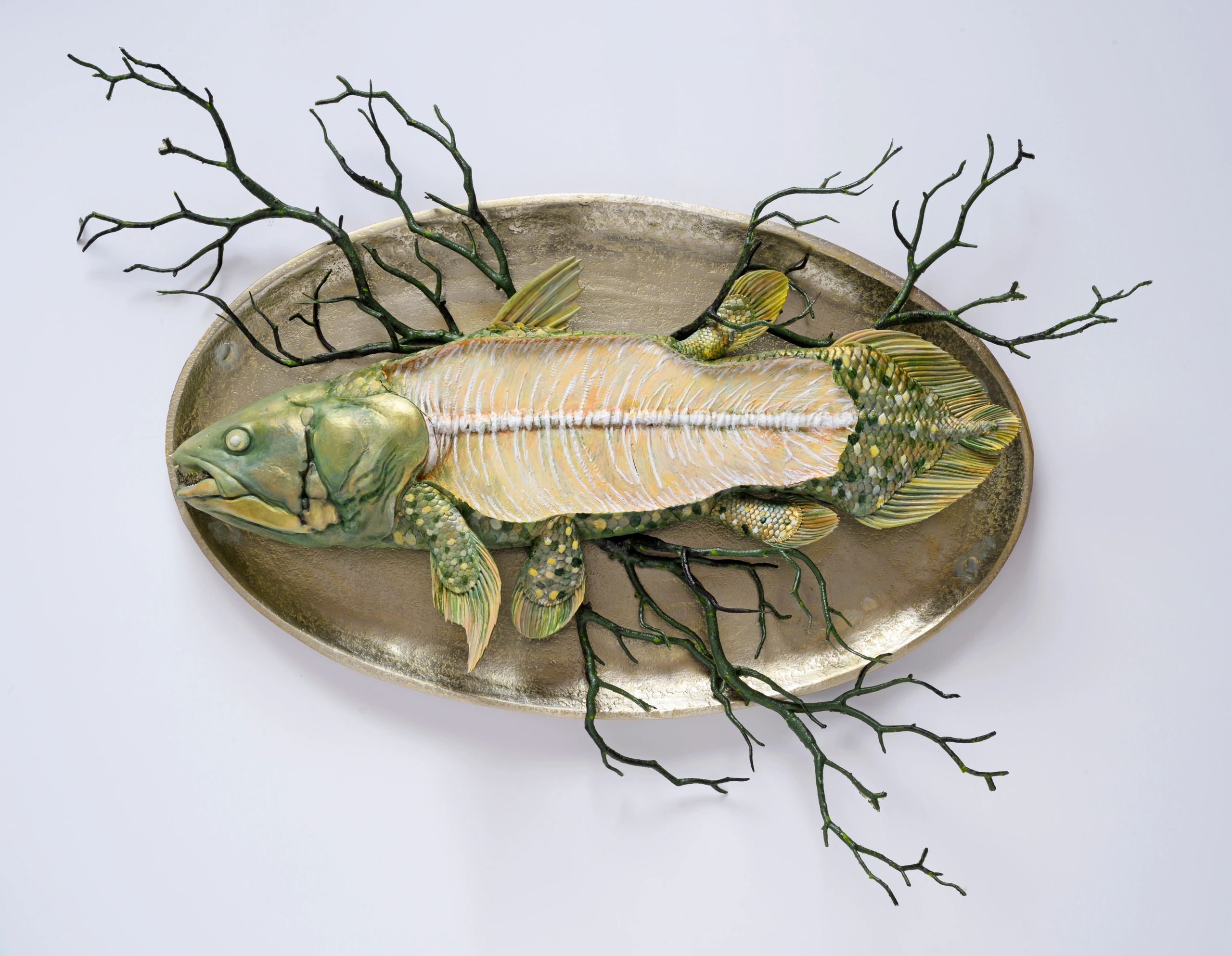 Coelacanth Diner, 18", painted 3D printed fish on tray, 2026