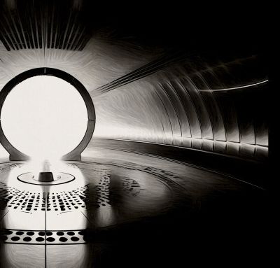 Dark tunnel with a bright circular light at the end.