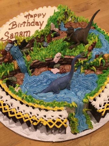 5th Birthday - Dinosaur Cake, waterfall, inscription