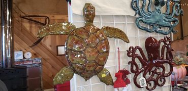 Sea Turtle, high fired wall hanging.  Approximately 24 inches wide.
