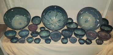 Beautiful hand thrown bowls in every shape size and color.