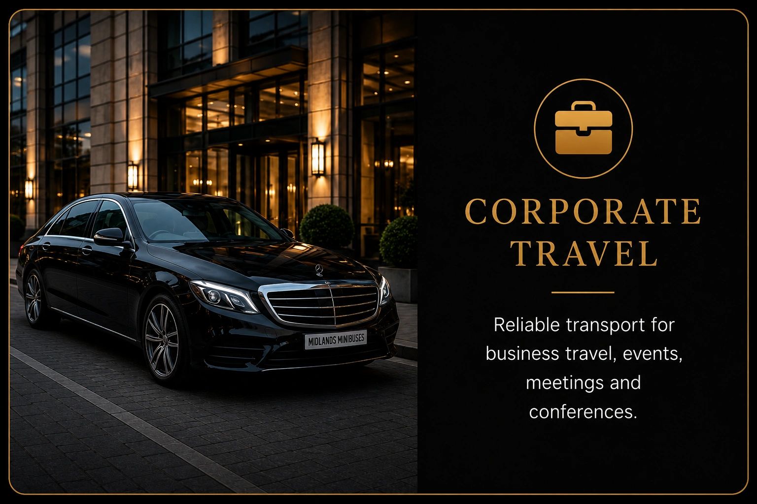 Luxury black car offering reliable corporate travel for business events and meetings.