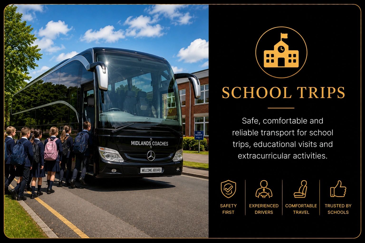 School children boarding a coach for safe and comfortable school trips.