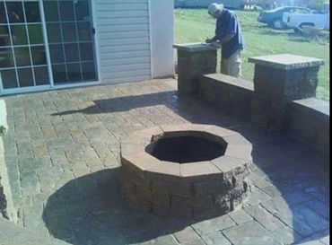 Patio with fireplace