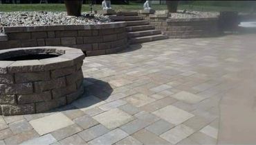 Patio with fireplace