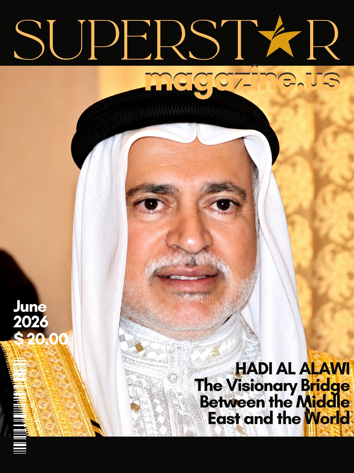 Magazine cover featuring Hadi Al Alawi in traditional attire.