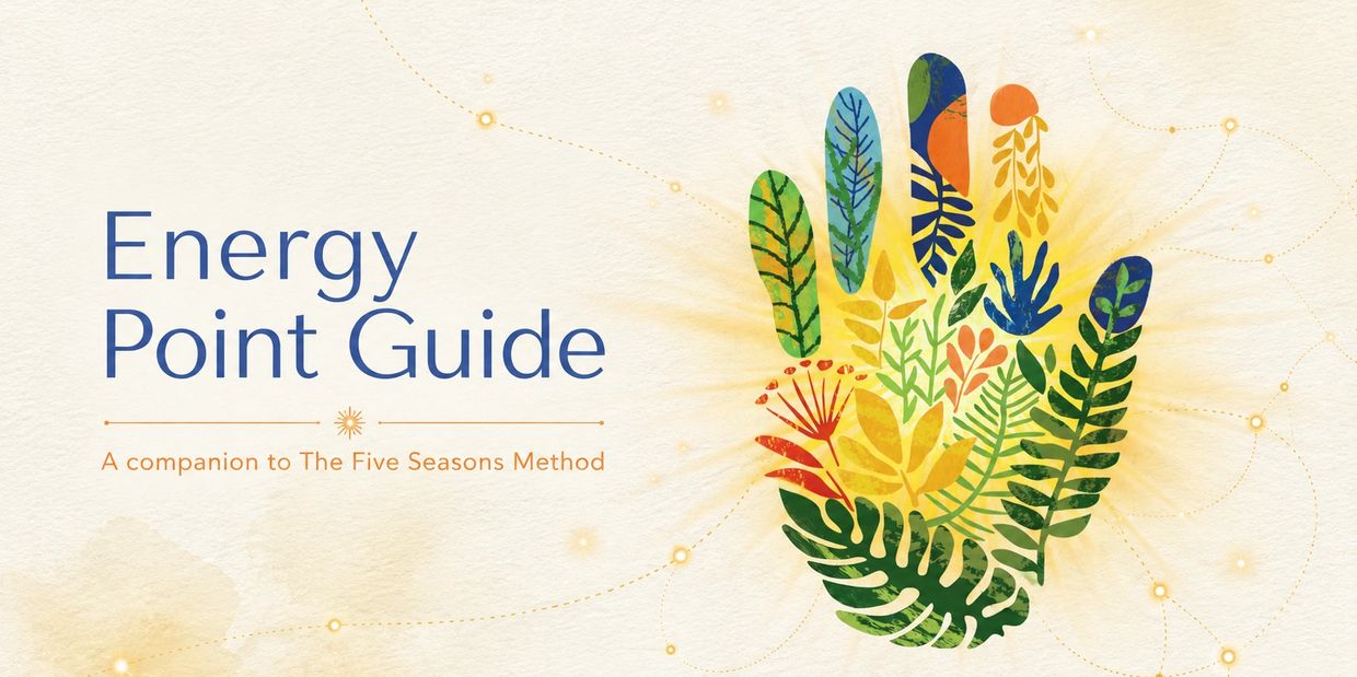 Energy Point Guide cover with colorful nature hand illustration.