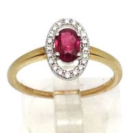 9ct gold ruby and diamond oval halo ring