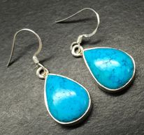 Turquoise pear shaped drop earrings in solid Sterling Silver