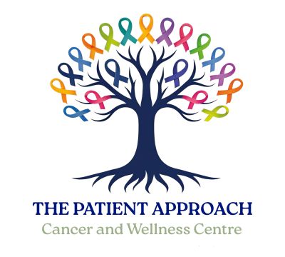Logo with a tree and colorful cancer awareness ribbons.