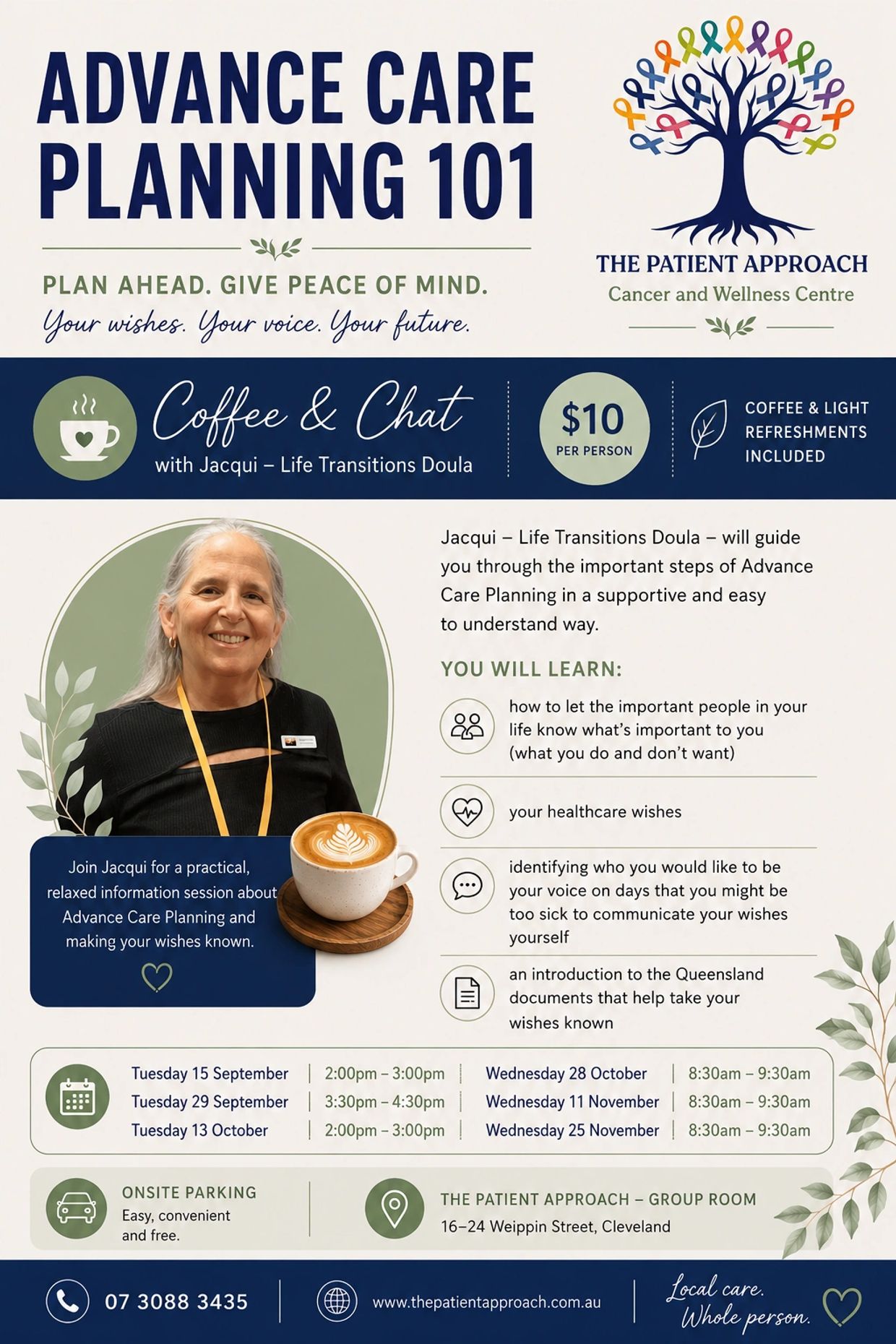 Advance Care Planning 101 coffee chat sessions with Jacqui, Life Transitions Doula.