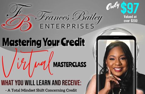 Promotional banner for Frances Bailey's virtual credit mastery class priced at $97.