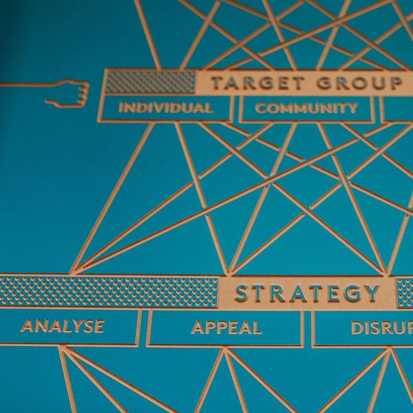 Diagram showing target groups and strategies with connecting lines.