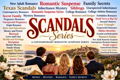 Couple holding hands on a hilltop with romantic suspense themes.