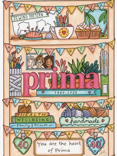 Illustrated anniversary celebration card for Prima's 40 years.