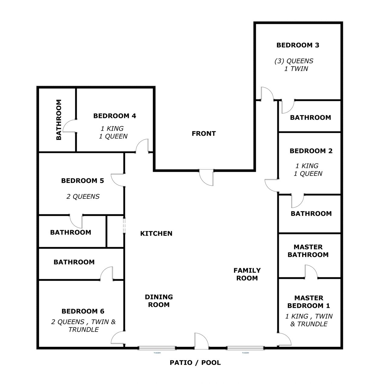 Floor plan and layout of Bella Vida Lodge in Concan, TX at the Frio River.
