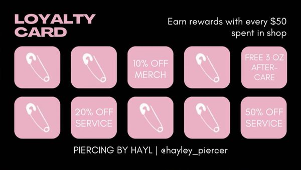 Piercing by Hayl loyalty program offering rewards for returning clients