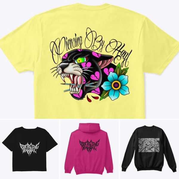 Piercing by Hayl branded shirts for sale featuring stylish body piercing apparel