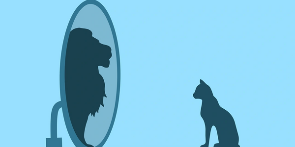 Cat looking in a mirror and seeing a lion