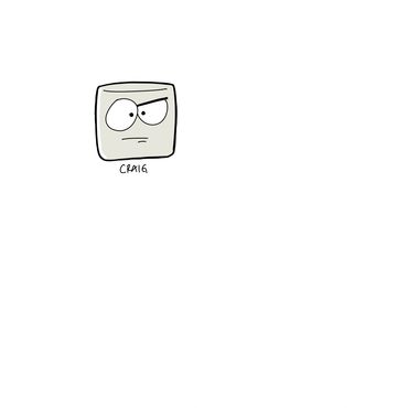 Cartoon square character named Craig with a skeptical expression.
