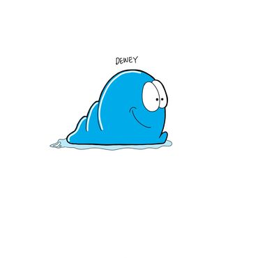Dewey, a cute blue cartoon slime with big eyes and a smile.