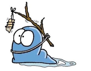 Cartoon snail using a stick with a dangling carrot to motivate itself.