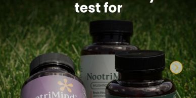 Three supplement bottles on grass with text above.