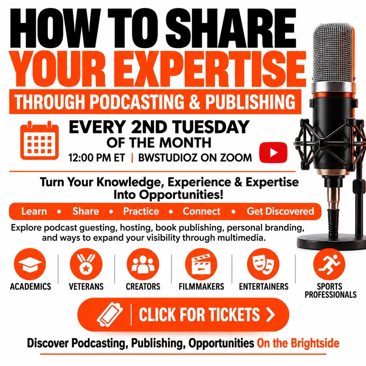 Podcasting and publishing workshop every 2nd Tuesday on Zoom.