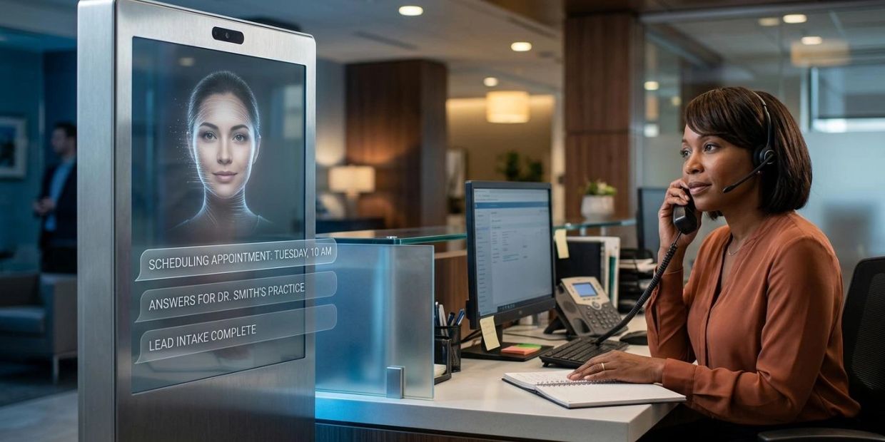 AI receptionist answering business calls and helping qualify leads and book appointments