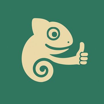 Mijn logo (een kameleon) met een duim omhoog.
My logo (a chameleon) with a thumbs up.