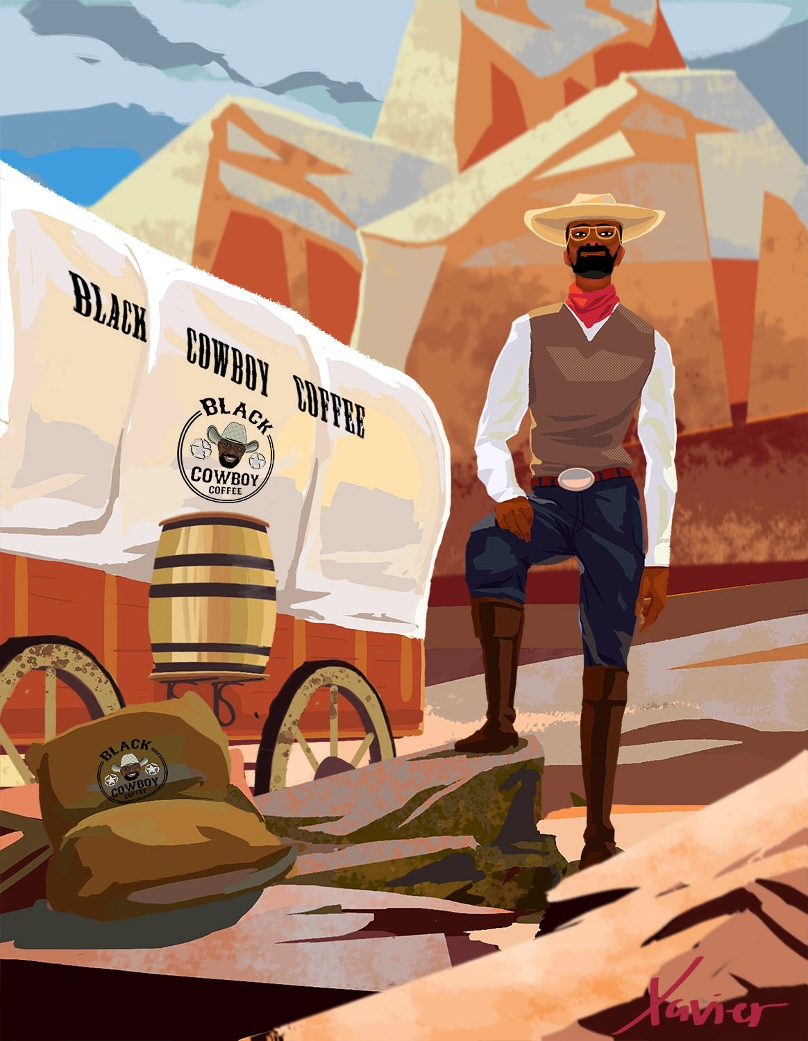 This is Xavier, the infamous Afro-Brazilian coffee supplier to 1800's US cattle trails-Black Cowboy.