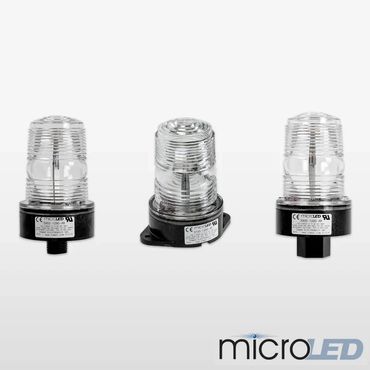 Three clear LED indicator lights with black bases.