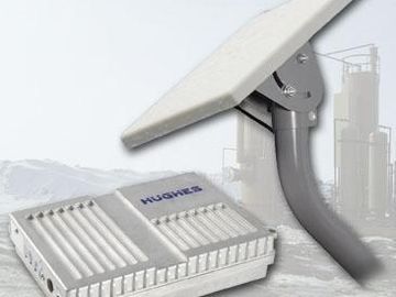 Hughes satellite communication equipment with antenna and receiver unit.