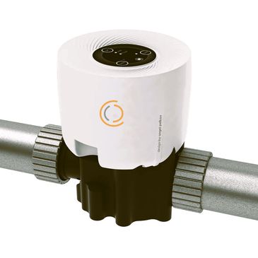 Smart radiator valve for efficient heating control attached to a metal pipe.