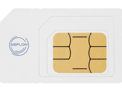 Three sizes of SIM cards with the SIGFLOW logo on a white background.