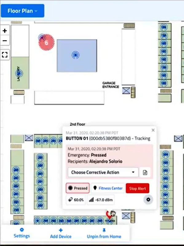 Pin-Point Map & Incident Report is Auto-Generated when the Employee alert device is pressed.