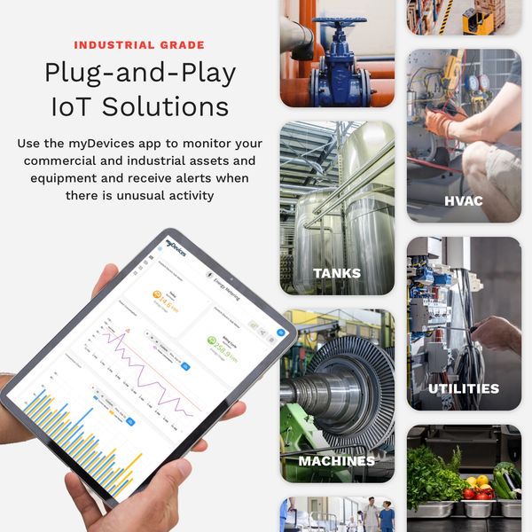 Industrial-grade IoT solutions monitor assets with the myDevices app for alerts on unusual activity.