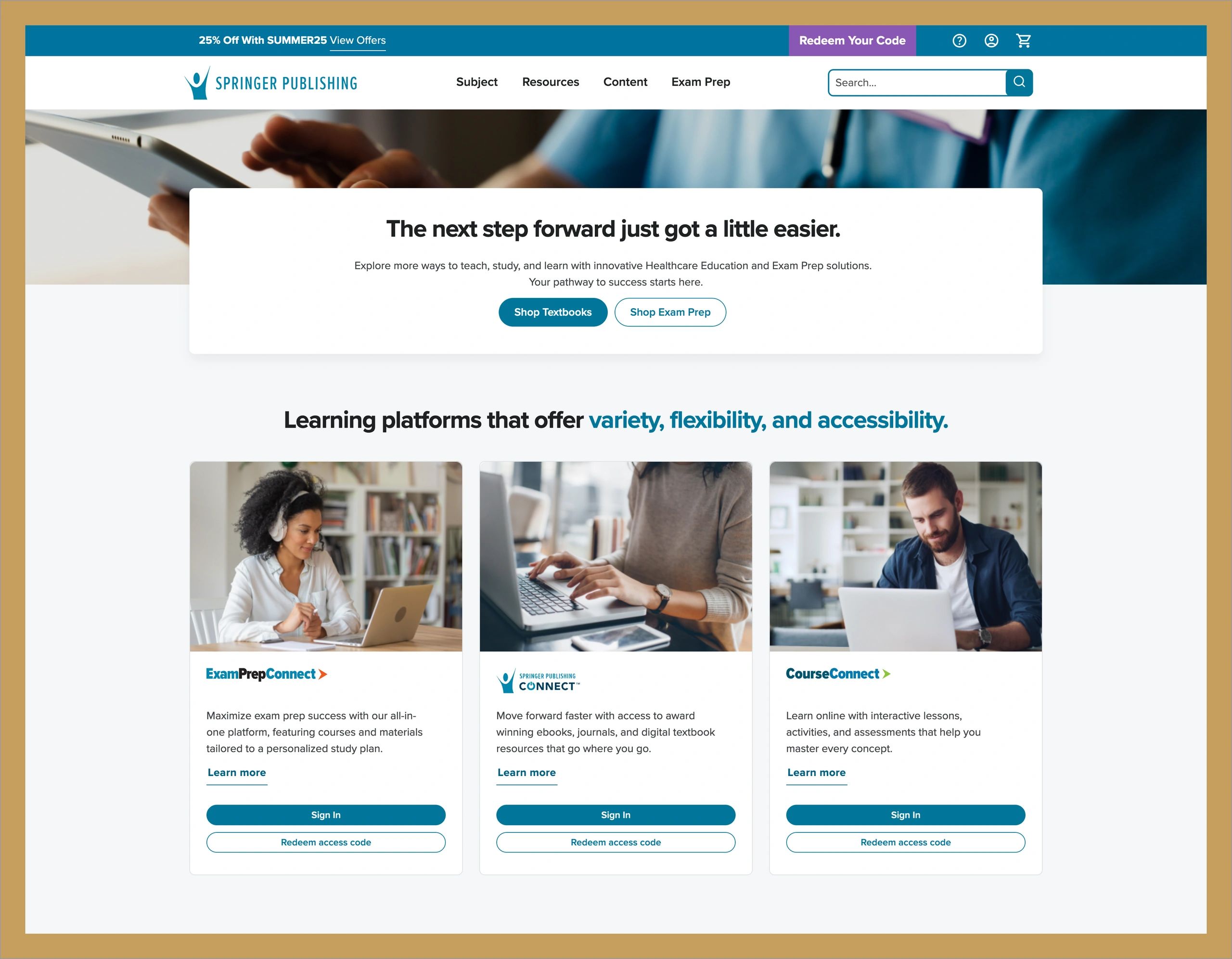 Image of copy featured on the home page of the Springer Publishing Company's website.
